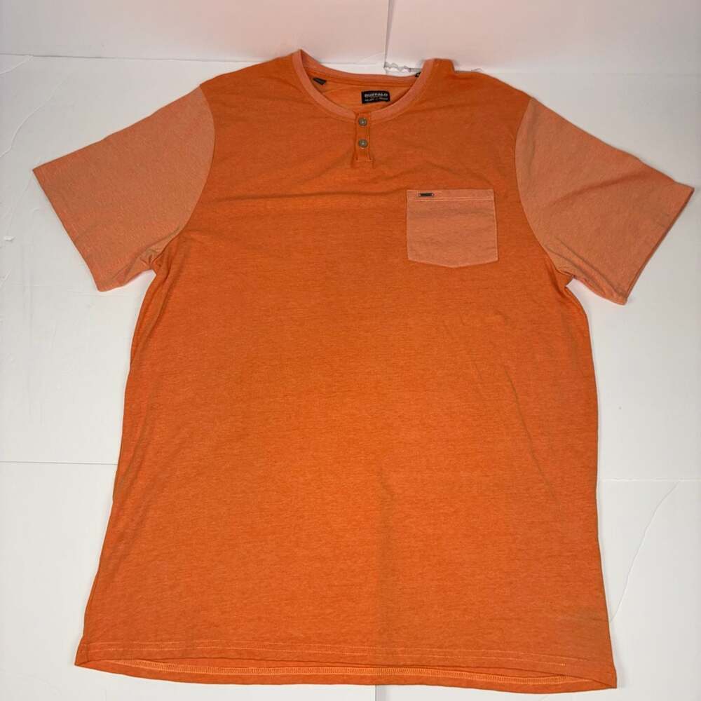 Buffalo David Men Bitton Kaddy Colorblock Short Sleeve Henley Shirt Orange XL
